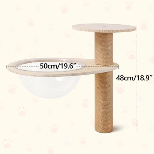 Bartuke Cat Space Capsule, 11.8\" Acrylic Space Clear Capsule Dome Cover with Scratching Post Transparent Nest Capsule for Cat Tree, Bed, Tower, Wall Furniture DIY Accessories - Thumbnail 2