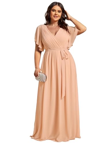 Image of Ever-Pretty Plus Women's Chiffon Bridesmaid Dress A-Line Empire Waist Floor Length Plus Size Formal Wedding Guest Dresses