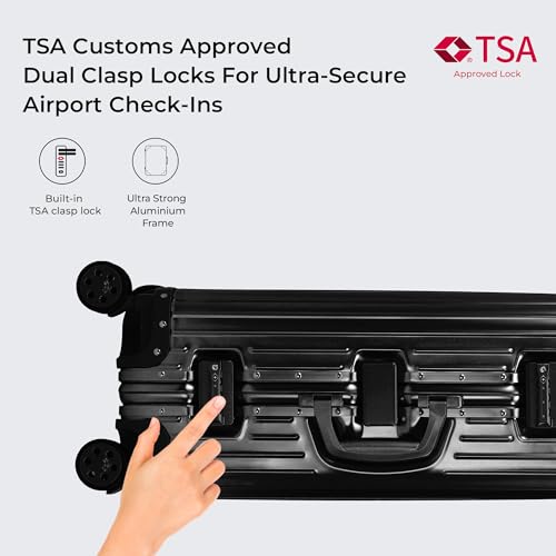 Image of Verage Secure Jet Full Aluminium Body (35 Liters) Cabin Size Luggage with Zipperless Frame Closure & Dual TSA Approved Clasp Locks Spinner Suitcase Trolley Bag for Travel (Black)