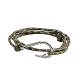 [silver KYASYA]ステンレス コードブレスレット 紐 釣り針 フィッシュフック fishhook カラフル ビビット シルバー 全15カラー お揃い ペア リストバンド フリーサイズ (F-オリーブグリーン)