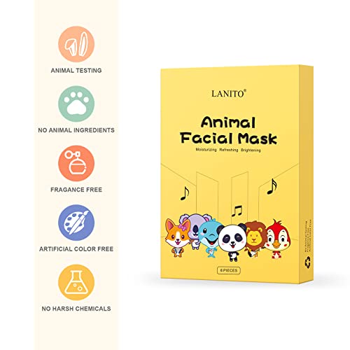 Lanito Animal Spa Masks | Character Sheet Masks | Kids Facial Mask |Spa Day Party | Girls Night | Spa Night | Birthday Party | Holiday Gifts | Party Gift | Sheet Mask For All Skin Types 6 Pieces #TOP1