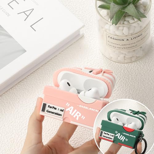 Image of [2Pac] Compatible Airpods Pro 3 Case Cover,Cute Cartoon Shoe Box Soft Silicone Protective Cases with Keychain (F-Pink+Green, Airpods pro 3 case)
