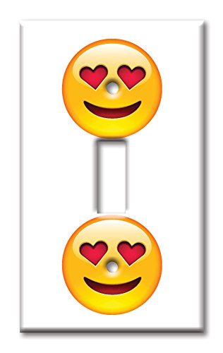 Art Plates - Decorative Switch Plate - Single Gang Toggle Switch Plate - Decorative Metal Wall Plate - Heart Eyes Emoji - (Made in USA)