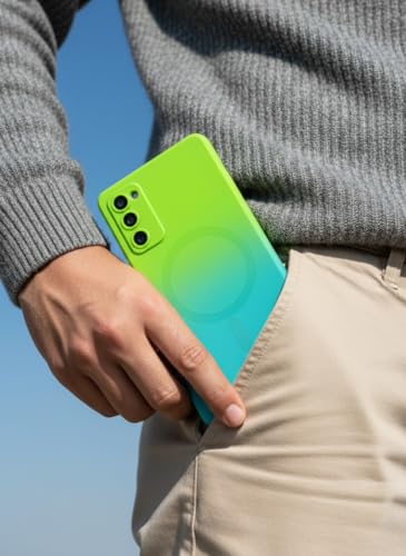 Image of amazon basics Gradient Mag-Safe Case for Samsung Galaxy S20FE 5G | Soft Silicone Shockproof Cover with Camera Protection | Slim Lightweight Design | Smooth Touch & Durable - Green & Blue
