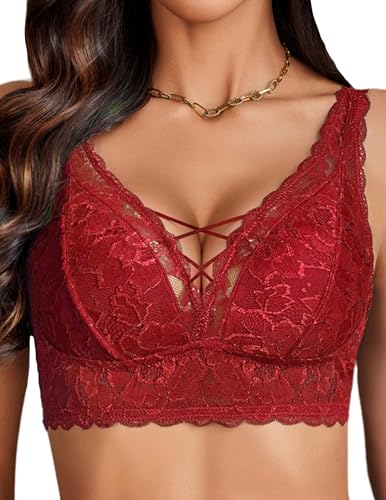 Image of Avidlove Lace Bralette for Women Sexy Unpadded and Unlined Wireless Bra V Neck Criss Cross Everyday Lingerie Bralettes