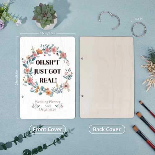 SUPERDANT Wedding Planner and Organizer Wooden Loose Leaf Binder Greeting Card Postcard Photo Album 2-Rings Cover Just Got Real Keeper Book Holder Keepsake Engagement Gifts for Newly Engaged Couples - Image 3