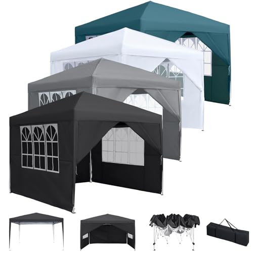 LZQ Pavillon Faltpavillon 2.5x2.5m, Pop-Up Gartenpavillon Partyzelt Faltzelt mit 4 Seitenteilen, UV Schutz Höhenverstellbar für Garten, Strand, Party, Hochzeit, Festival und Camping, Silbergrau