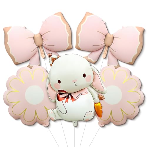 5Pcs Pink Bow Balloons Rabbit Foil Balloons Bow Party Decorations for Girl Women Birthday Balloon Decorations Easter Themed Party Decorations Holiday Party Supplies