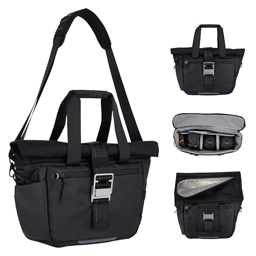 Kameratasche, Rollei Fotoliner Ocean Rolltop Bag L Kamera Tasche Groß Fototasche wasserdichte Umhängetasche Camera Bag für DSLR SLR Zubehör Schwarz Kameratasche-Kamera-Tasche-Fototasche-Umhängetasche