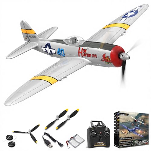 VOLANTEXRC RC Plane for Beginners, 4CH WWII Warbird P-47 Thunderbolt with Aileron, 2.4Ghz RC Airplane with Xpilot Self Righting & One Key Aerobatic, Gifts for Adults (761-16 RTF)