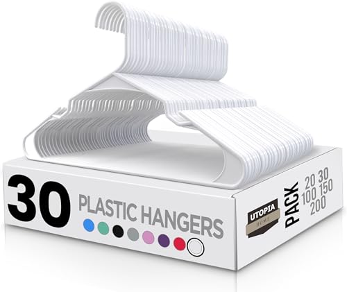 Utopia Home Plastic Hangers 30 Pack - Perfect Space Saving Clothes Hanger - Durable and Strong - Perfect Closet Organizers with Shoulder Grooves (White)