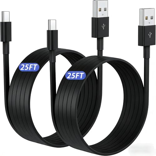25FT USB C Cable for eufy SoloCam S220/S340,C210,C220,S350,eufyCam 3/S330,3C/S300,eufy Cam S3 Pro,Flat USB C Extension Cord Charging Cable,Provide Continuously Charging Cord for Your Camera-2Pack