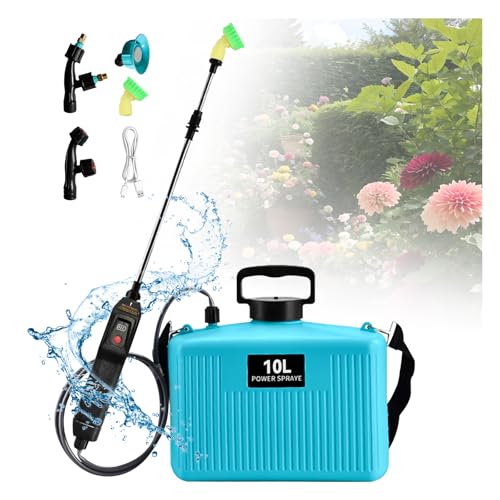 Pulverizador de mochila alimentado por batería, pulverizador eléctrico portátil de 10 L con 4 boquillas de niebla, mango recargable por USB y varita retráctil, pulverizador de agua para césped, jardín