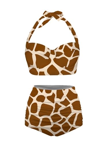 Howilath Women's High Waisted Bikini Sets Fashion Animal Print Two Piece Swimsuits High Cut Bathing Suits2