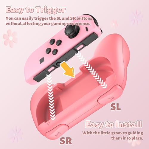 Image of FASTSNAIL Grips Compatible with Nintendo Switch for Joy Con & OLED Model for Joycon, Wear-Resistant Handle Kit Compatible with Joy Cons Controllers, 2 Pack (Pink and Yellow)
