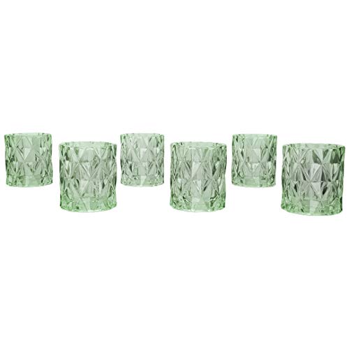 Koyal Wholesale 3" Tall Mint Modern Multifaceted Glass Candle Holders, Set Of 6 Votives, Bulk Tealight Holders #TOP2
