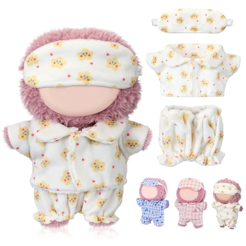 Simgoing 17cm Doll Clothes Pajamas Set with Pants Eye Mask Good Night Bedding Clothes Outfit Gifts Fits Most 17cm Dolls Accessories for DIY Dress up Lovers (Yellow Star)