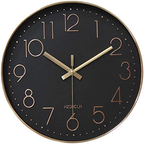 HZDHCLH Wall Clock 12 Inch Silent Non Ticking Clock for Living Room Bedroom Kitchen Office (Golden green)