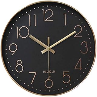 HZDHCLH Wall Clock 12 Inch Silent Non Ticking Clock for Living Room Bedroom Kitchen Office (Golden green)