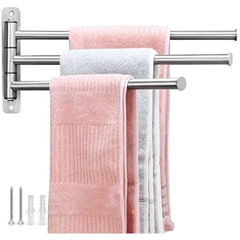 BOBLIUE Swivel Towel Rail,Towel Rack Wall Mounted,3-Arm Folding Towel Holder-40cm/Stainless steel Towel Hanger/Towel Storage Rack/Towel Rails for Bathroom/Kitchen/Toilet,Brushed Nickel Cover