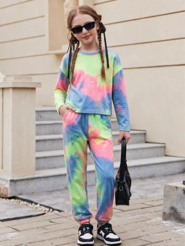 Image of Arshiner Girls 2 Piece Outfits Kids Trendy Tie Dye Sweatsuits Sets