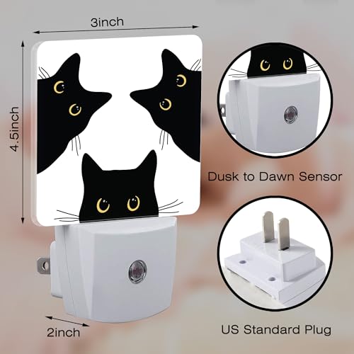 Image of Funny Black Cats Night Light, Cute Kittens Dusk to Dawn Night Light Plug in,0.5w Energy Saving Sleep Friendly NightLight for Kids Boys Girls Home Bedroom Living Room Decor