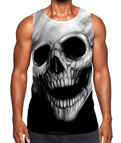 Kyku Skull Tank Top Men White 3D Printed Graphics Sleeveless Shirt Novelty Big And Tall (X-Large,Skull Tank Top) #TOP19