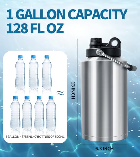 Botella de Agua Aislada GAGANIU Gallon Jug de 1 Galón de Acero Inoxidable, Boca Ancha, Doble Vacío para Bebidas Frías y Calientes miniatura 2