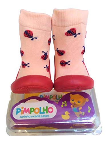 Meia de bebê sola cano média joaninha 17