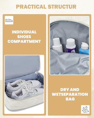 Image of Gym Backpack for Women Men, Lightweight Gym Bag with Shoe Compartment, Water Resistant Sports Backpack with Wet Pocket, Large Capacity Cheer Backpacks for Girls, Beige