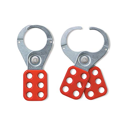 Master Lock 421 Lockout Tagout Hasp with Vinyl-Coated Handle and Extended Jaw, Red