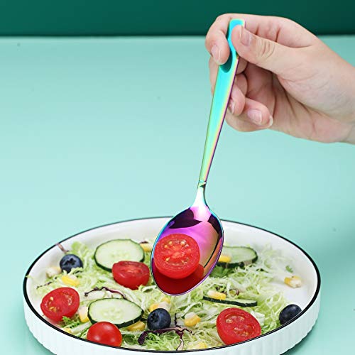 Homquen Rainbow Serving Spoon 6 Pieces, Rainbow Flatware Serving Set Colorful Serving Utensils, Include Slotted Spoon, Serving Spoon, Cake Server, Butter Knife, Sugar Spoon, Serving Fork #TOP4