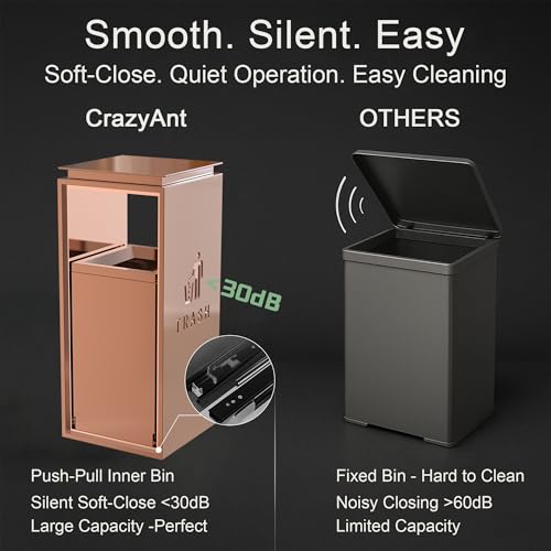 Image of Outdoor Trash Can with Lid, 51L /13.5 Gal-Lockable Commercial Trash Can with Nature Stone Panels, Heavy-Duty Rustproof Metal Garbage Can with Removable Liner for Parks & Public Spaces (Gold, flat)