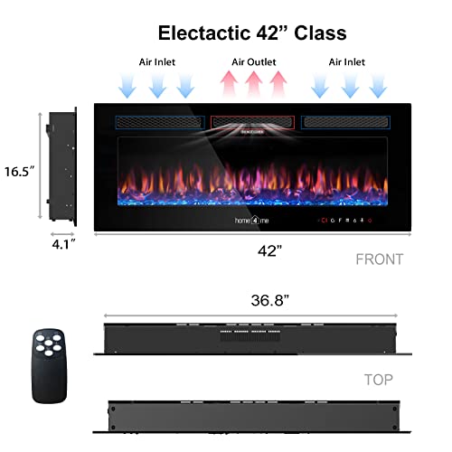 Home4Me Electric Fireplace 42 Inch, Recessed And Wall Mounted 750/1500W Fireplace Heater And Freestanding Linear Fireplace, Remote Control With Timer, Touch Screen, Low Noise, Adjustable Flame Colors #TOP2