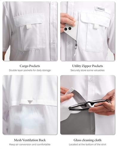 Pudolla Men's Fishing Shirts with Short Sleeves, Summer Travel Work Shirts, Button Down with UPF50+ and Zipper Pockets4