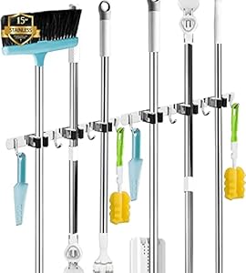 AceMining Besenhalterung Wand, 3 Halter + 4 Haken 2Pack Schwerlast Gerätehalter Selbstklebend, Besenhalter mit Nails Installieren, Gartengerätehalter aus Edelstahl, Wandhalterung Besen