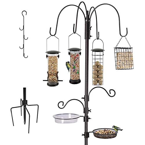 Bird Feeding Station Kit Pole Wild Bird Feeder Hanging Planter Hanger Multi Feeder Hanging with Metal Suet Feeder Bird Bath for Attracting Wild Birds