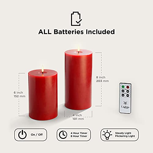 Red Flameless Candles With Remote - Flickering 3D Led Flame & Wick, Large 4 Inch Diameter, Burgundy Wax For Fall And Autumn Seasonal & Holiday Decor, Battery Operated, Timer, Home Decor - 2 Pack #TOP1