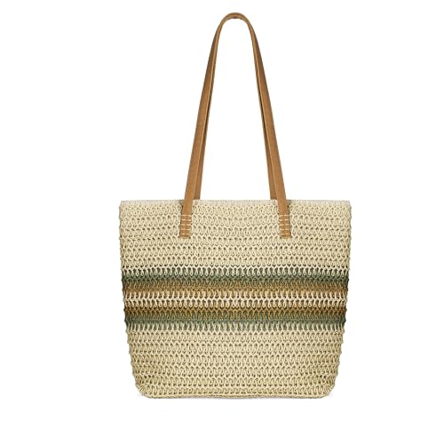 Sac à bandoulière en paille avec poignées en cuir durable Woodland Leathers, cabas de luxe