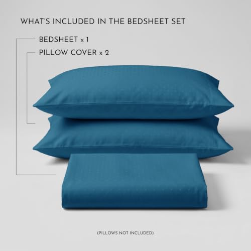 Image of Blue Dahlia 100% Cotton, King Size /Double, Bedsheet (108 inch x 108 inch) + 2 Pillow Covers, Silky Smooth Feel, 300TC Dotted Premium Bedsheet, Colour: Azure Blue Navy