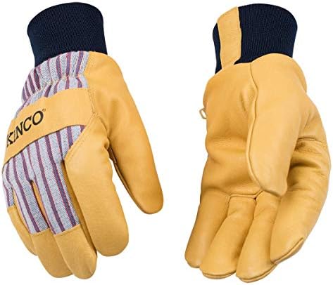 Kinco - Lined Premium Pigskin Leather Work and Ski Gloves, Heatkeep Thermal Insulation, Otto Striped Canvas, Fitted Knit Wrist, (Style No. 1927KW)