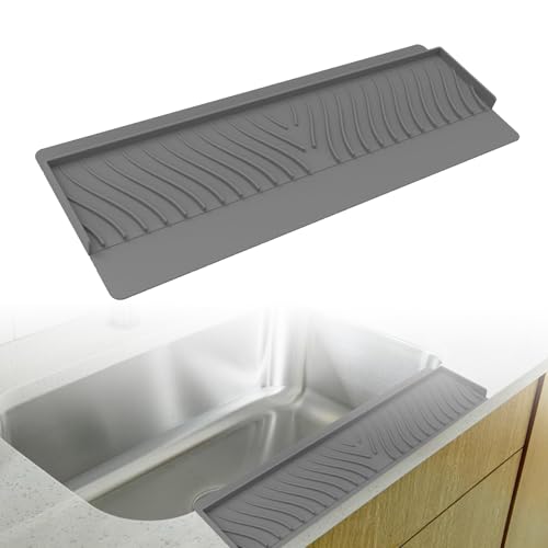 Image of Silicone Sink Splash Guard for Kitchen Basin (20in X 7.4in), Cuttable Silicone Sink Edge Protector & Countertop Cover, Prevents Splashes, for Kitchen Counter (Grey)