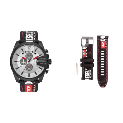 Diesel Chief Series Montre pour Homme, Mouvement Chronographe avec Bracelet en Silicone, Acier Inoxydable ou Cuir, Noir et Gris Clair, 51mm pour Homme Montre...