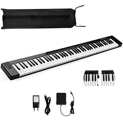 Costzon 88 Key Attachable Electric Piano Keyboard, Portable Full-Size Touch Sensitive Keys with 128 Rhythms Tones, Stereo Speakers, Sustain Pedal, Bluetooth, Piano Bag for Beginners Kids Adult (Black)