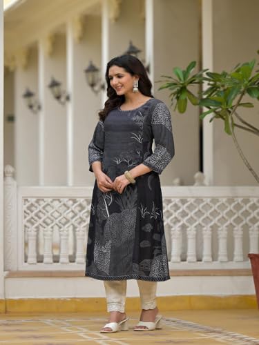Image of Juniper Black Abstract Printed Kurta with Sequins for Women and Girls