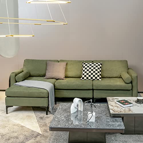Giantex Large Couch, 3 Seat Sectional Sofa Set, L-Shaped Modular Sleeper With Convertible Chaise Lounge, Usb Ports, 3-Hole Socket, Storage Box, 2 Bolsters, Family Apartment Living Room, Green #TOP3