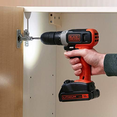 BLACK+DECKER 18 V Cordless Drill Driver with 10 Torque Settings, 1.5 Ah Lithium-Ion Battery, BCD001C1-GB