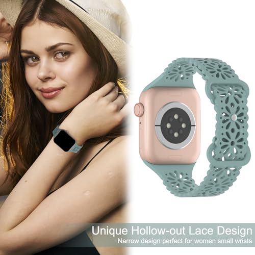 Image of 5 Pack Slim Lace Silicone Compatible for Apple Watch Band 38mm 40mm 41mm 42mm 44mm 45mm 46mm 49mm, Thin Hollow-out Breathable Strap for iWatch Ultra 3 2 1 Series 11 /10 /9 /8 /7 /SE /6 /5 /4 /3 /Women Men