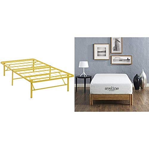 Modway Horizon Twin Bed Frame In Yellow Modway Aveline 10" Gel Infused Memory Foam Twin Mattress With Certipur-Us Certified Foam #TOP29