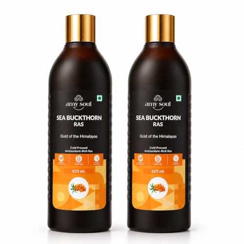 Image of Sea Buckthorn Juice Pack of 2 (425ml Each) | Natural Wellness Drink with Vitamin C, Omega 3 6 7 9 & Antioxidants | Sea Buckthorn Ras for Immunity Support, Skin & Hair Wellness, Energy & Digestion | Dark Glass Bottle | No Added Sugar